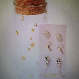 New Loft earring half moon,opal and chain earring set in decorative jar
